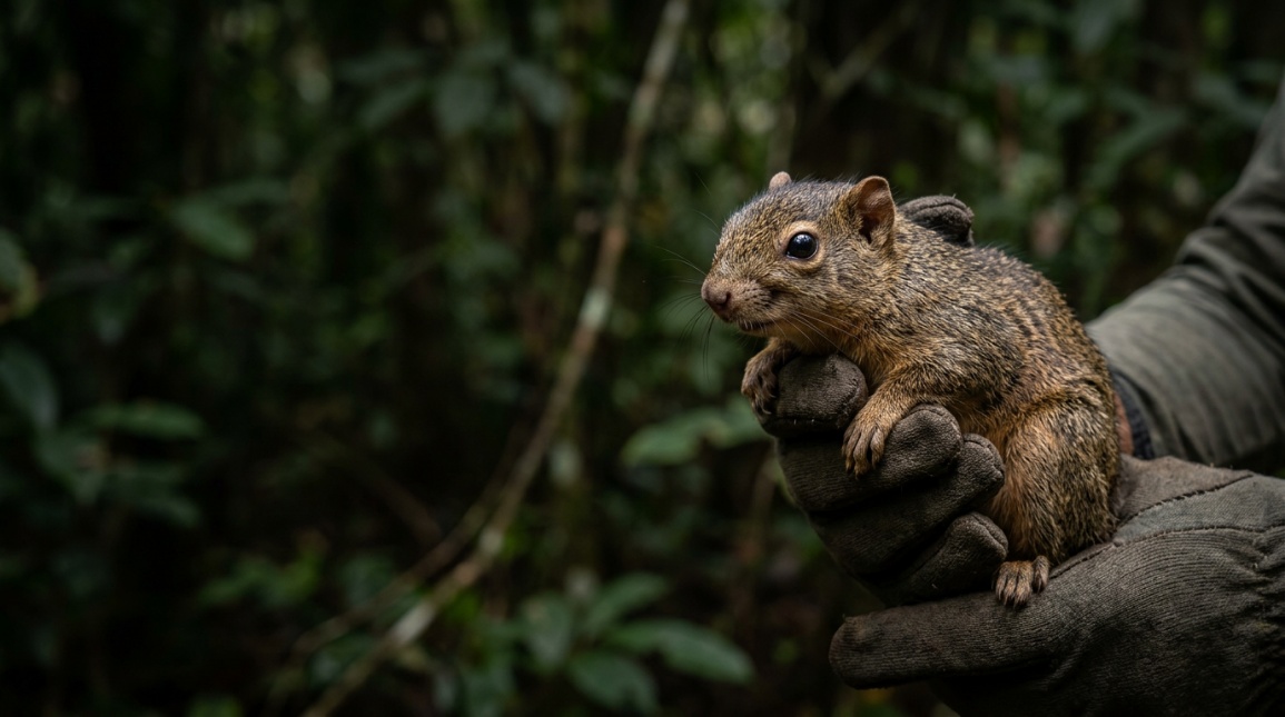 Biólogo em campo com equipamento de resgate — fauna silvestre